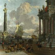 Abraham Storck Southern harbour scene with merchants painting